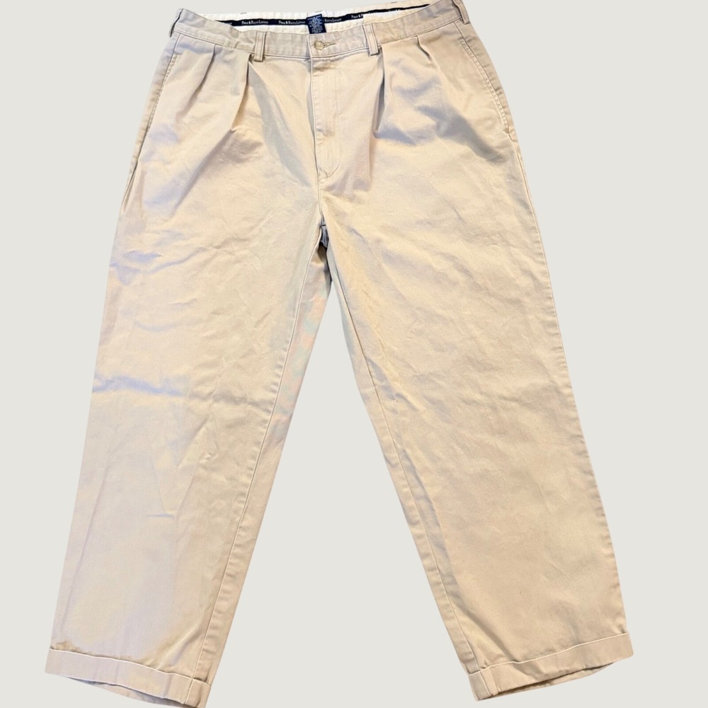 Polo Ralph Lauren Chino Pants 36x34 Pleated Cotton Relaxed Fit Khaki Vintage